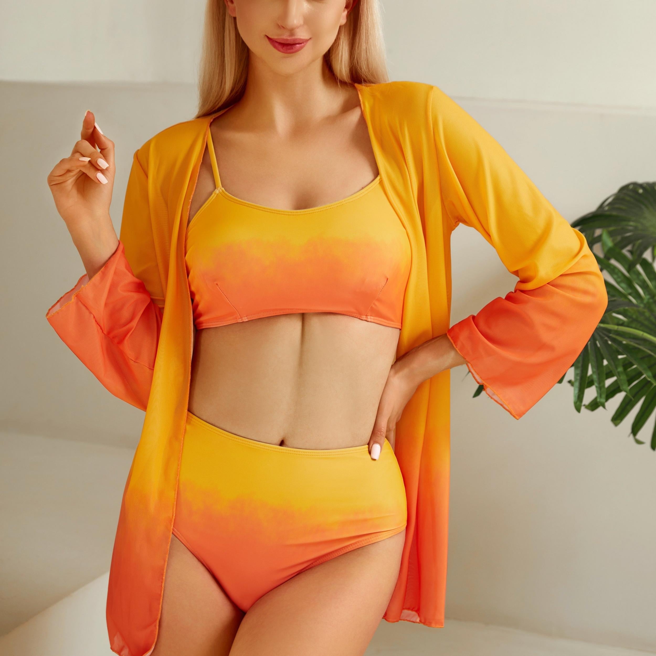 Sunflower Ombre Scoop Neck 3 Piece Swimsuit Women's Swimwear