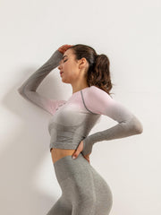 Long Sleeves Yoga T Shirt Mid Stretch Round Neck With Thumb Holes