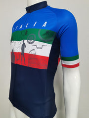 Italian Flag Print Men's Cycling Jersey Zipper Block Summer Shirt