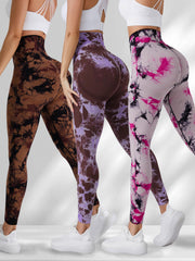 3pcs Tie Dye High Waist Yoga Sports Leggings