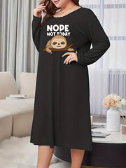 Cartoon Sloth Print Long Sleeve Sleep Dress