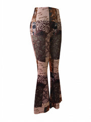 Flower Letter Block Sports Flare Pants Women's Yoga Bell bottoms Pants