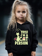Kid's 2pcs Cat Person Print Outfit Hoodie&Pants Set Girl's Clothes