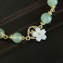 Peach Blossom Green Bead Bracelet - Chinese Style