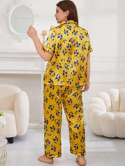 Women's Plus Leaf Print Silk Satin Pajama Set