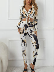Allover Print Two Piece Set Button Front Shirt & Leggings