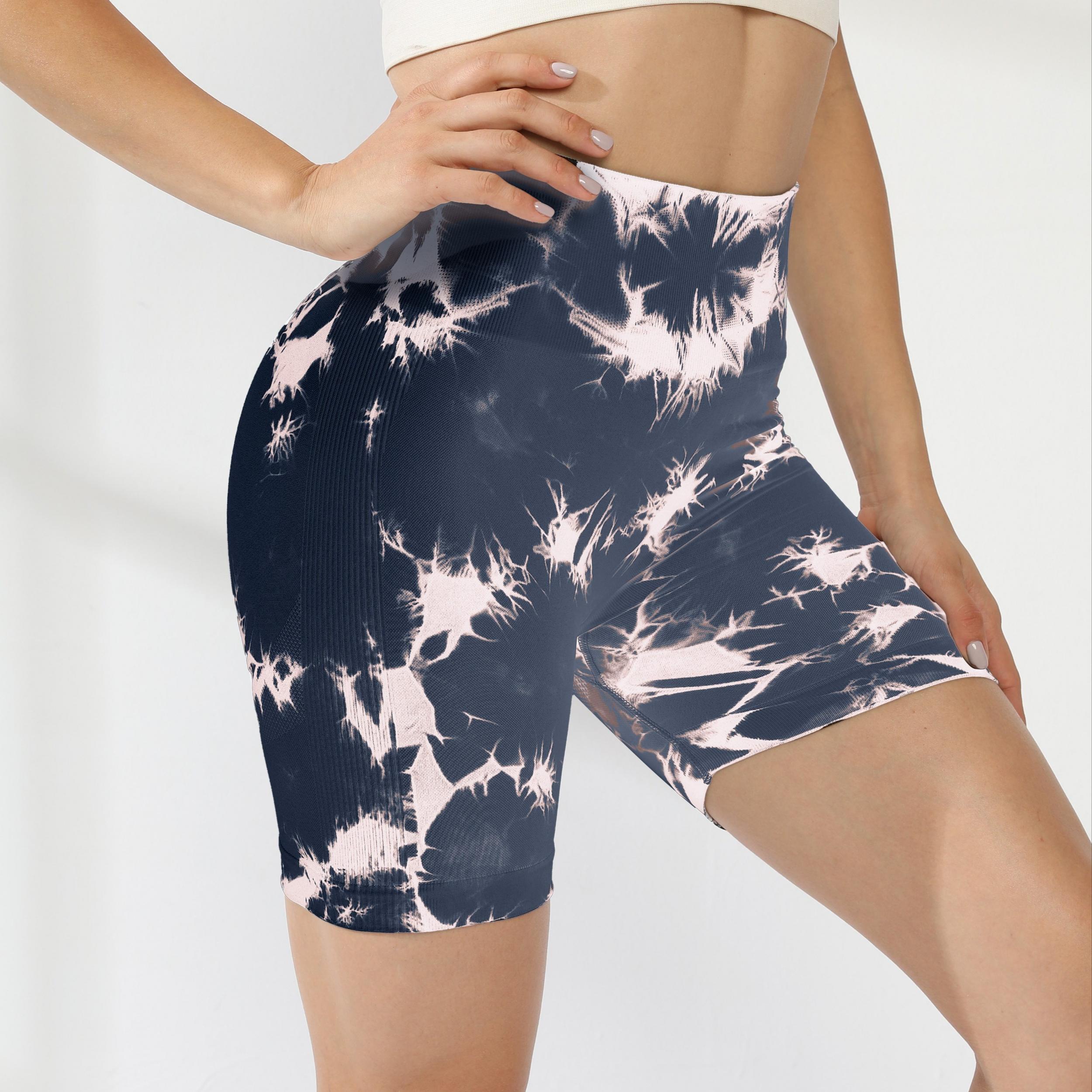 Tie Dye Yoga Workout Shorts High Waist Athletic Running Sports Shorts