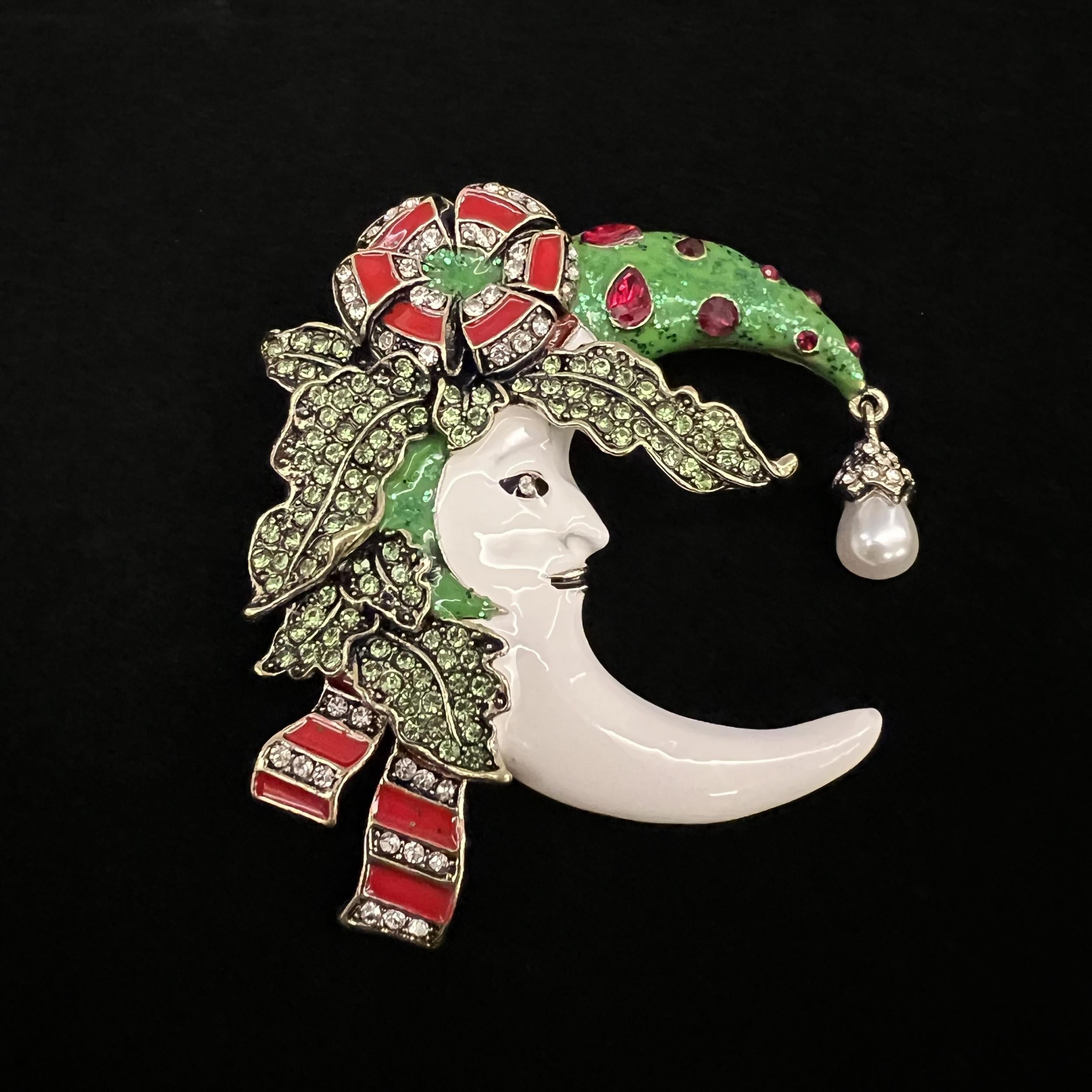 Romantic Flower Moon Brooch for Women Men Unisex Beauty Luxurty Moon Pin