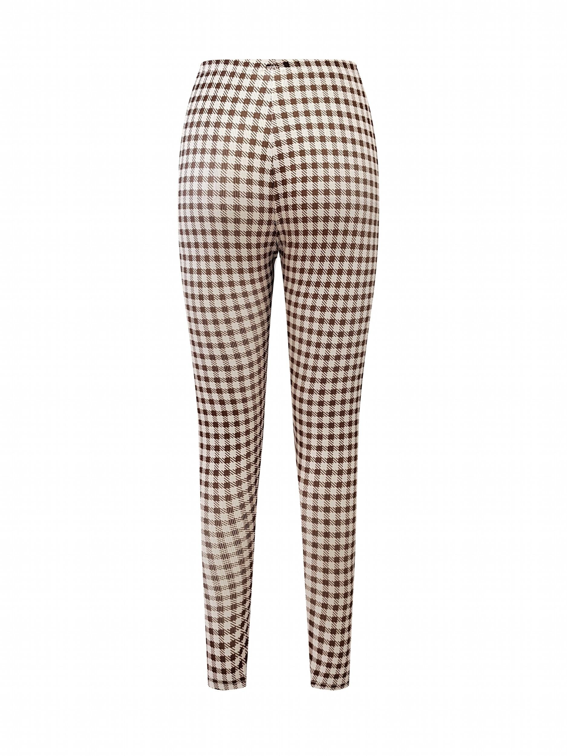 Plaid Pattern Sports Leggings High Stretch Yoga Running Fitness Tight Pants