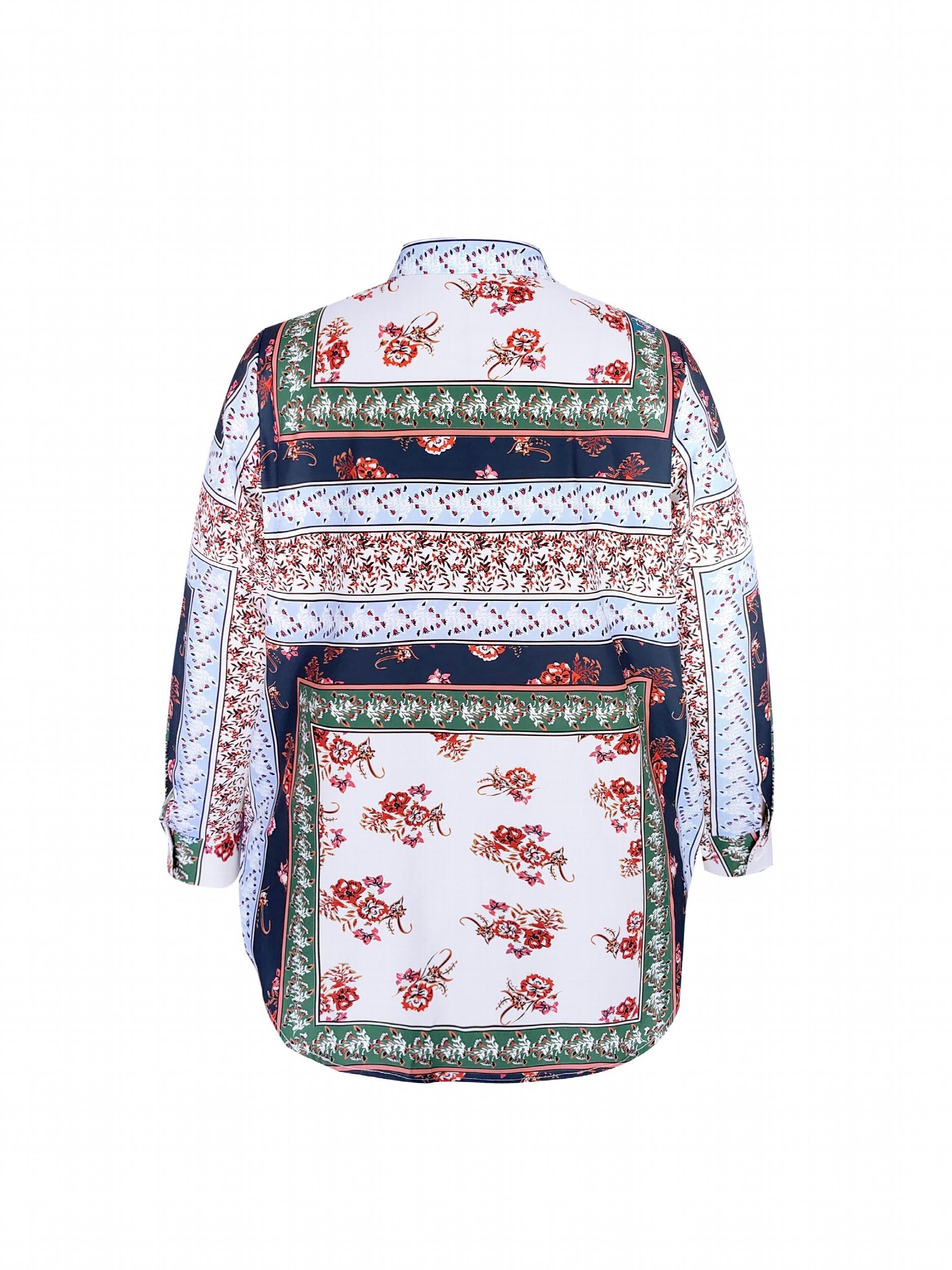 Vacay Blouse Women's Plus Colorblock Floral Print Long Sleeve