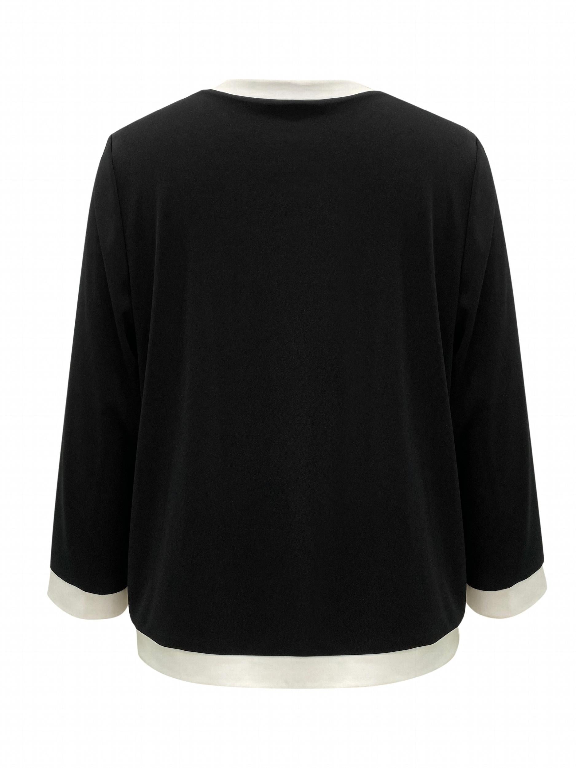 Block Open Front Jacket Crew Neck Comfy Outerwear