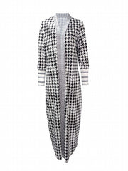 Houndstooth Open Front Cardigan Long Sleeve Knitwear for Fall