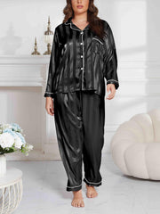 Striped Satin Shirt & Pants Pajamas 2 Piece Set