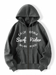 Casual Sports Hooded Sweatshirt Zipper Drawstring Hoodie