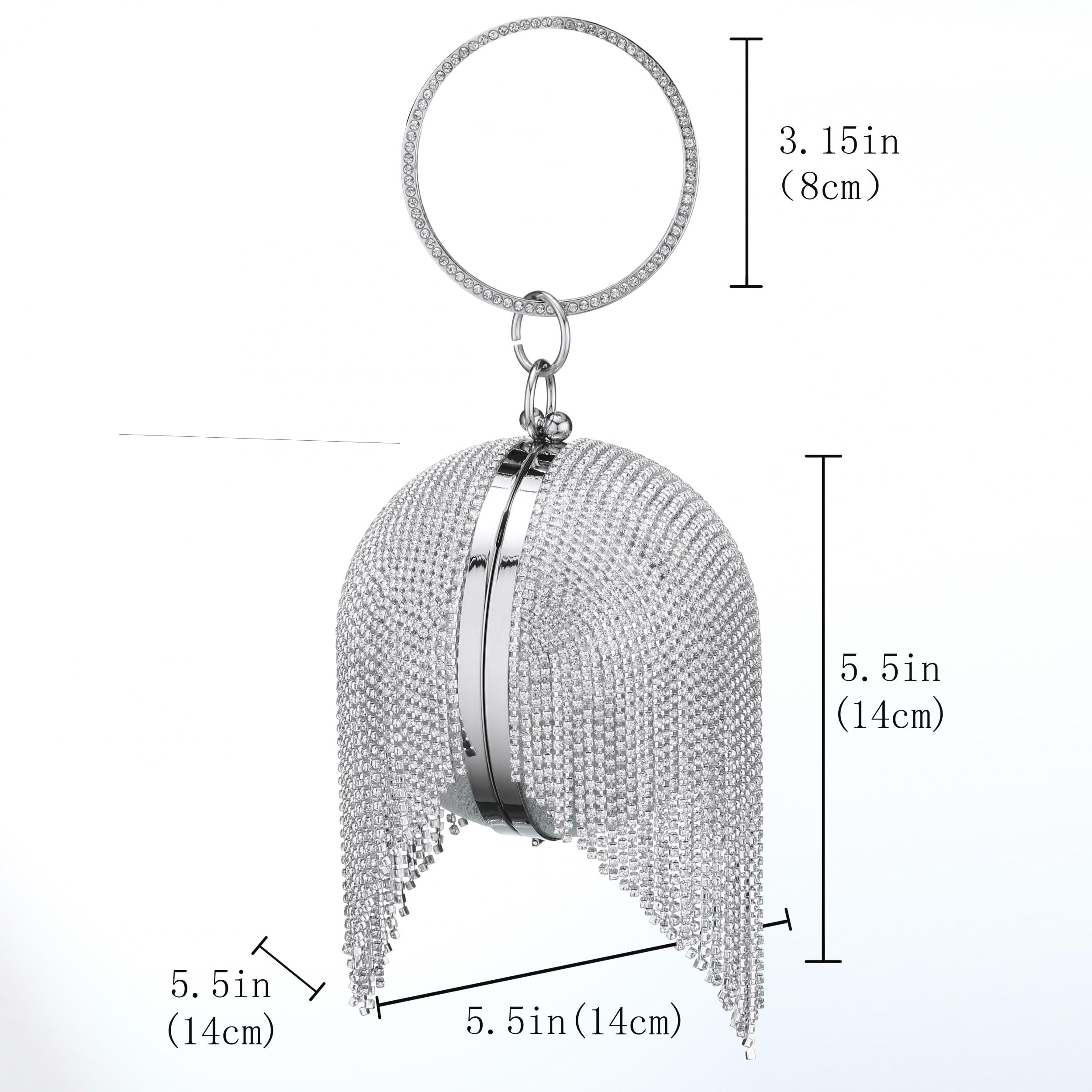Sliver Diamonds Rhinestone Evening Bag Round Ball Clutch Mini Tassels Handbag