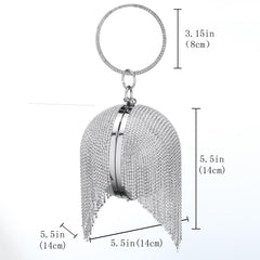 Sliver Diamonds Rhinestone Evening Bag Round Ball Clutch Mini Tassels Handbag
