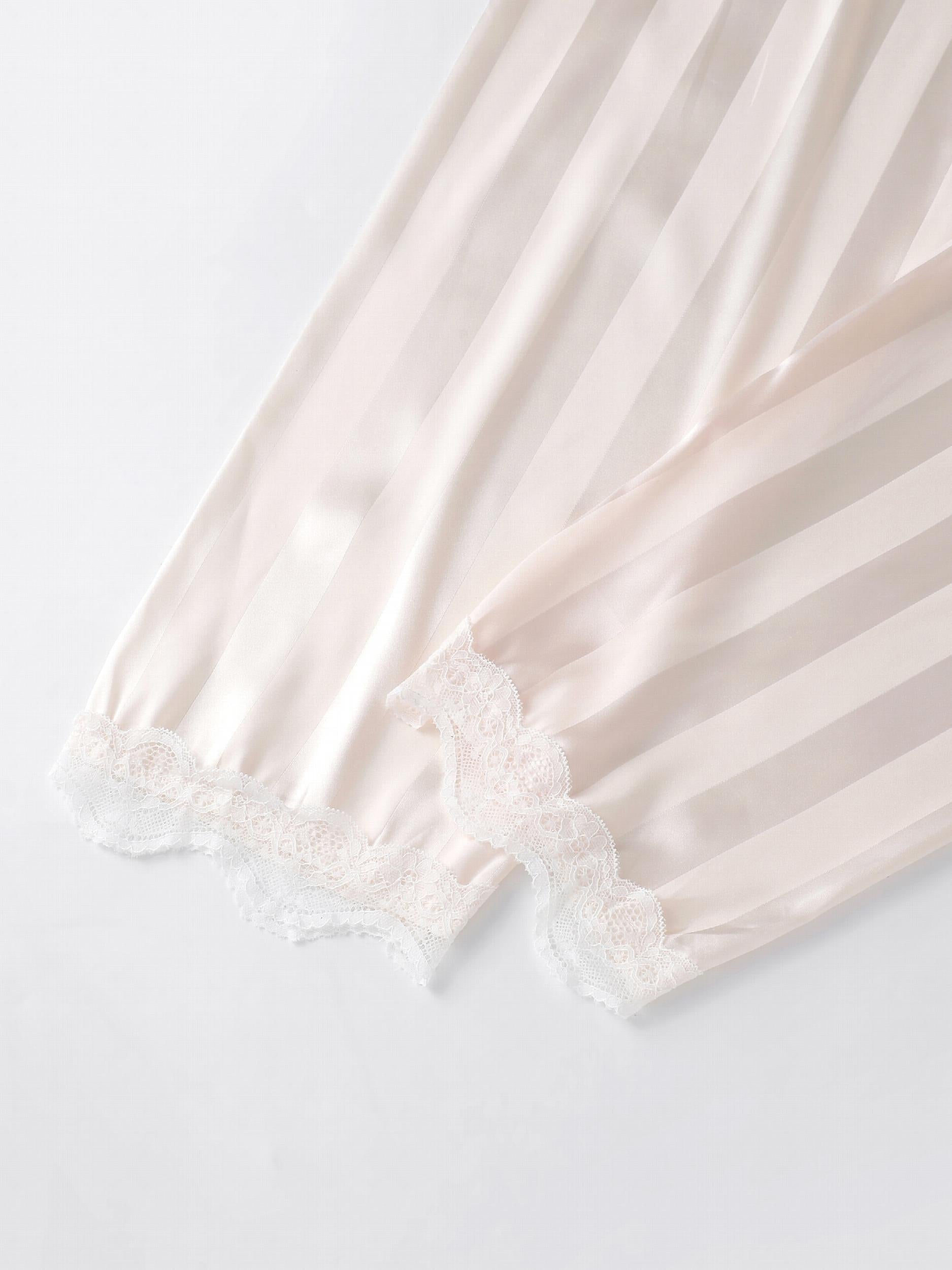 Striped Satin PJ Set Long Sleeve Top & Lace Trim Pants Sleepwear