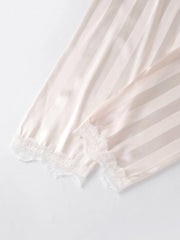 Striped Satin PJ Set Long Sleeve Top & Lace Trim Pants Sleepwear