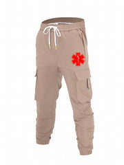 Geometric Pattern Cargo Pants Men's Casual Drawstring Joggers