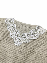 V Neck Lace Sleeve Sweater