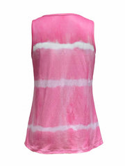 Tie Dye Striped Button Tank Top Sleeveless Crew Neck Tank Top