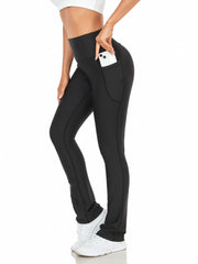 Breathable Sweat Absorbing Tights Solid Leggings With Pocket