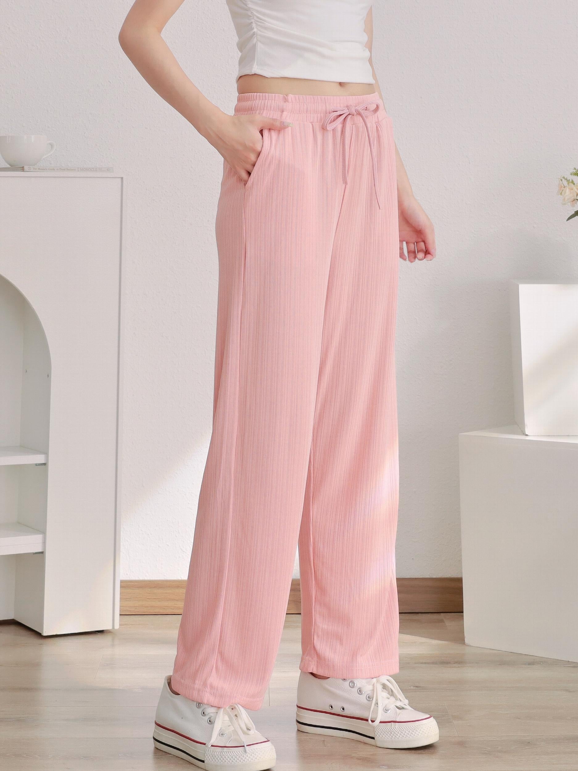 Solid Color Drawstring Wide Leg Pants