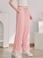Solid Color Drawstring Wide Leg Pants