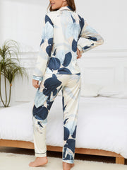 Floral Print Pajama Set Long Sleeve Top & Pants Women's Sleepwear