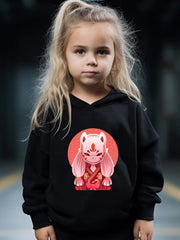 Girl's Cartoon Mask Hoodie & Pants Set Sporty Clothes