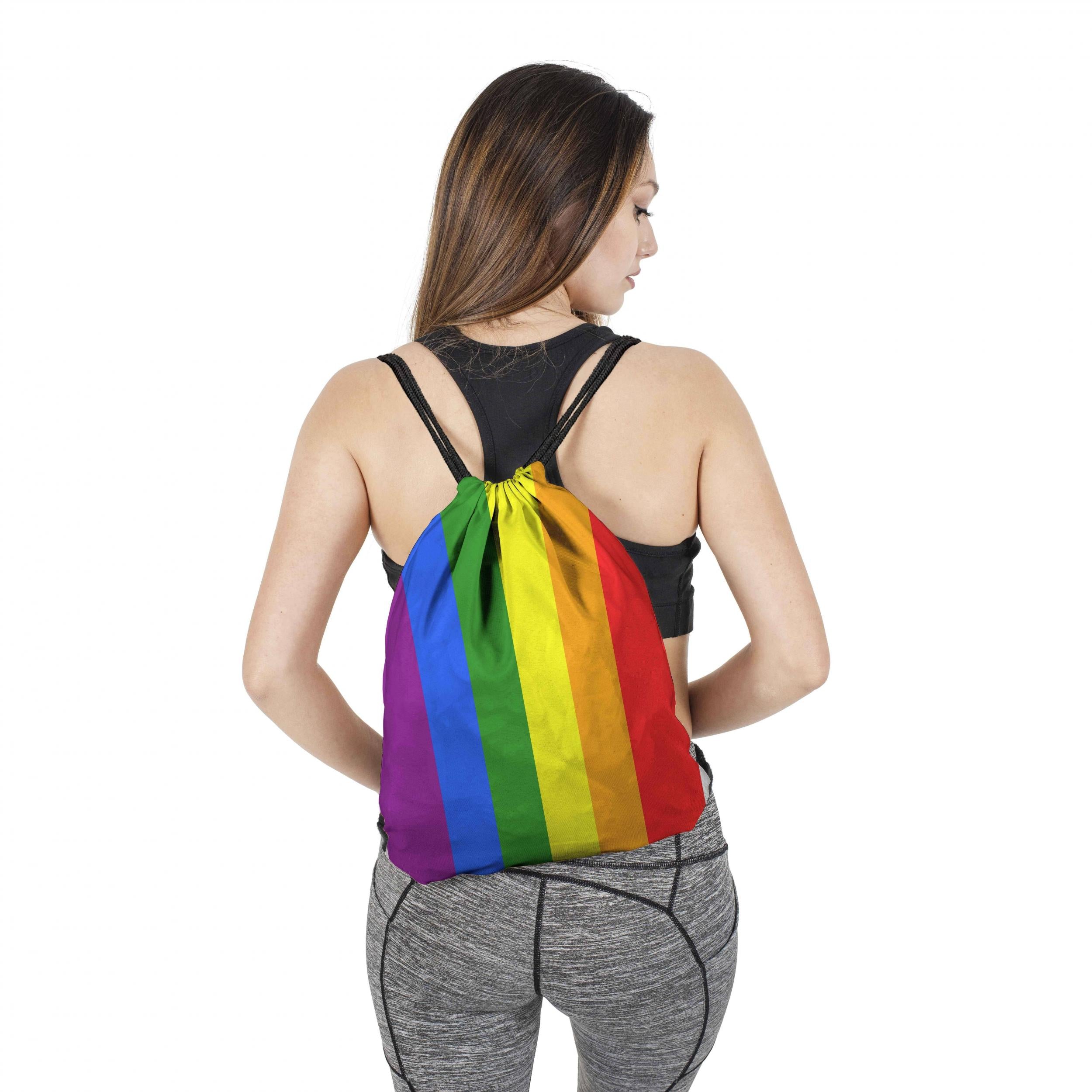 Rainbow Stripe Drawstring Backpack Waterproof Gym Bag