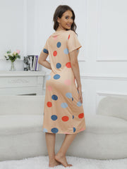 Polka Dot Print Lounge Dress Crew Neck Short Sleeve Women's Sleepwear