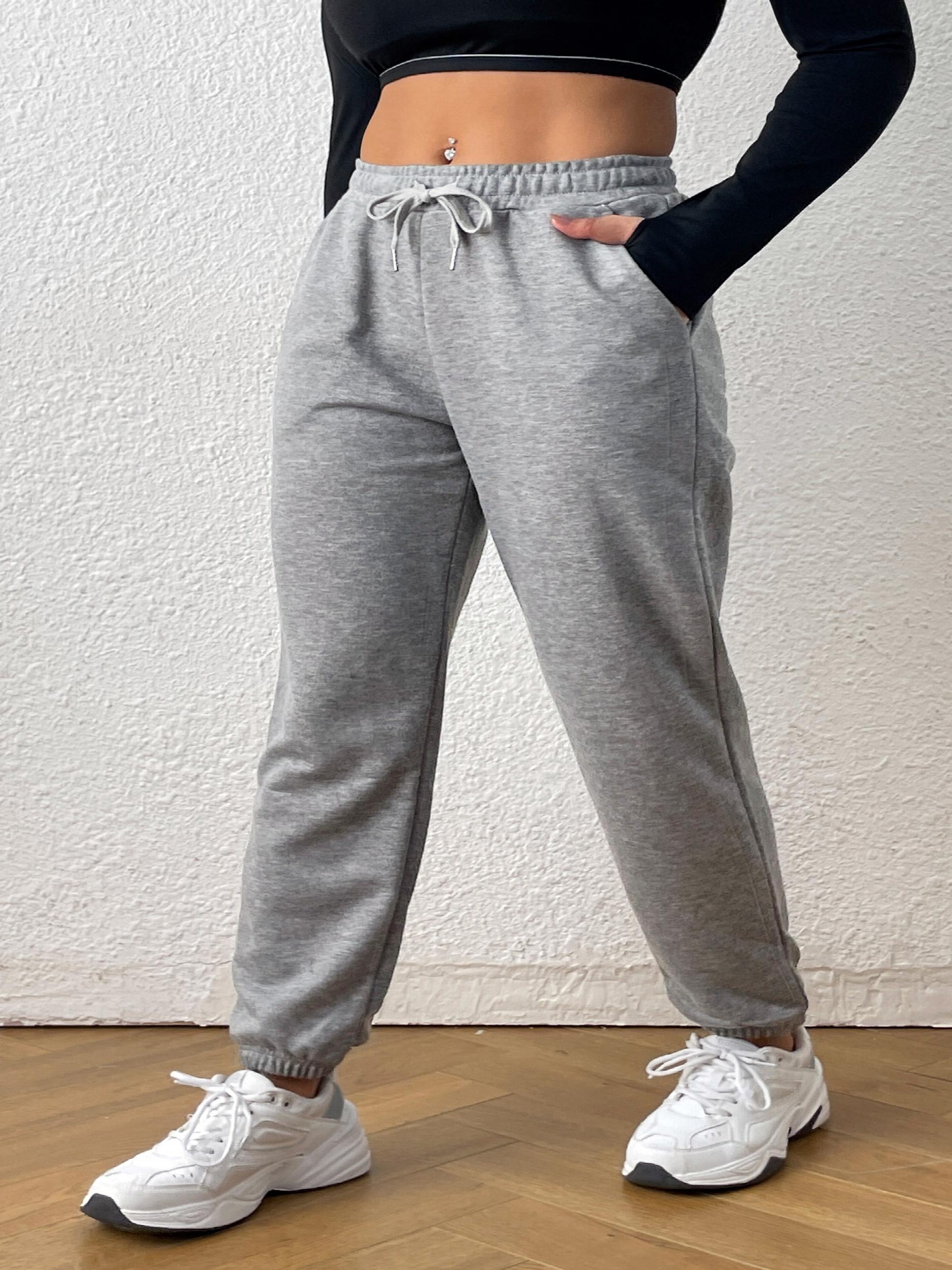 Sports Pants Women's Plus Solid Elastic Waist Gym Joggers With Pockets