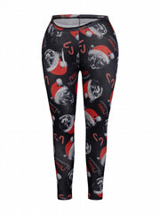 Christmas Cat Print Fleece Leggings