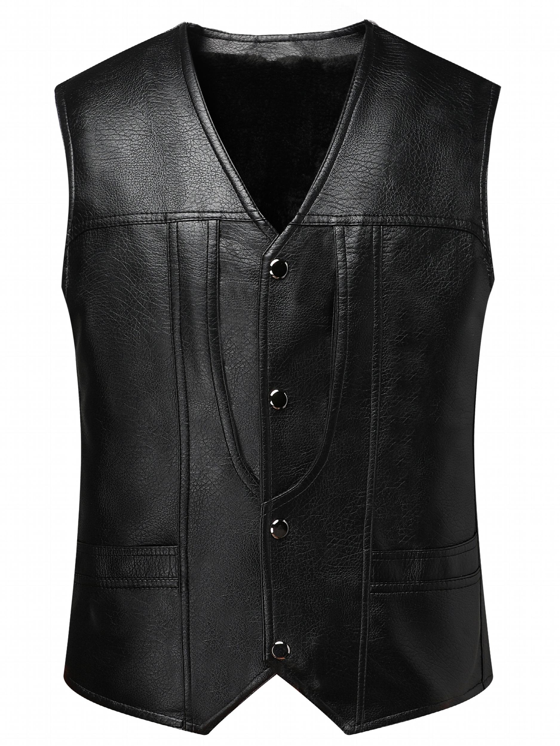 V Neck Smart PU Vest Men's Casual Solid Single Breasted Faux Leather Waistcoat