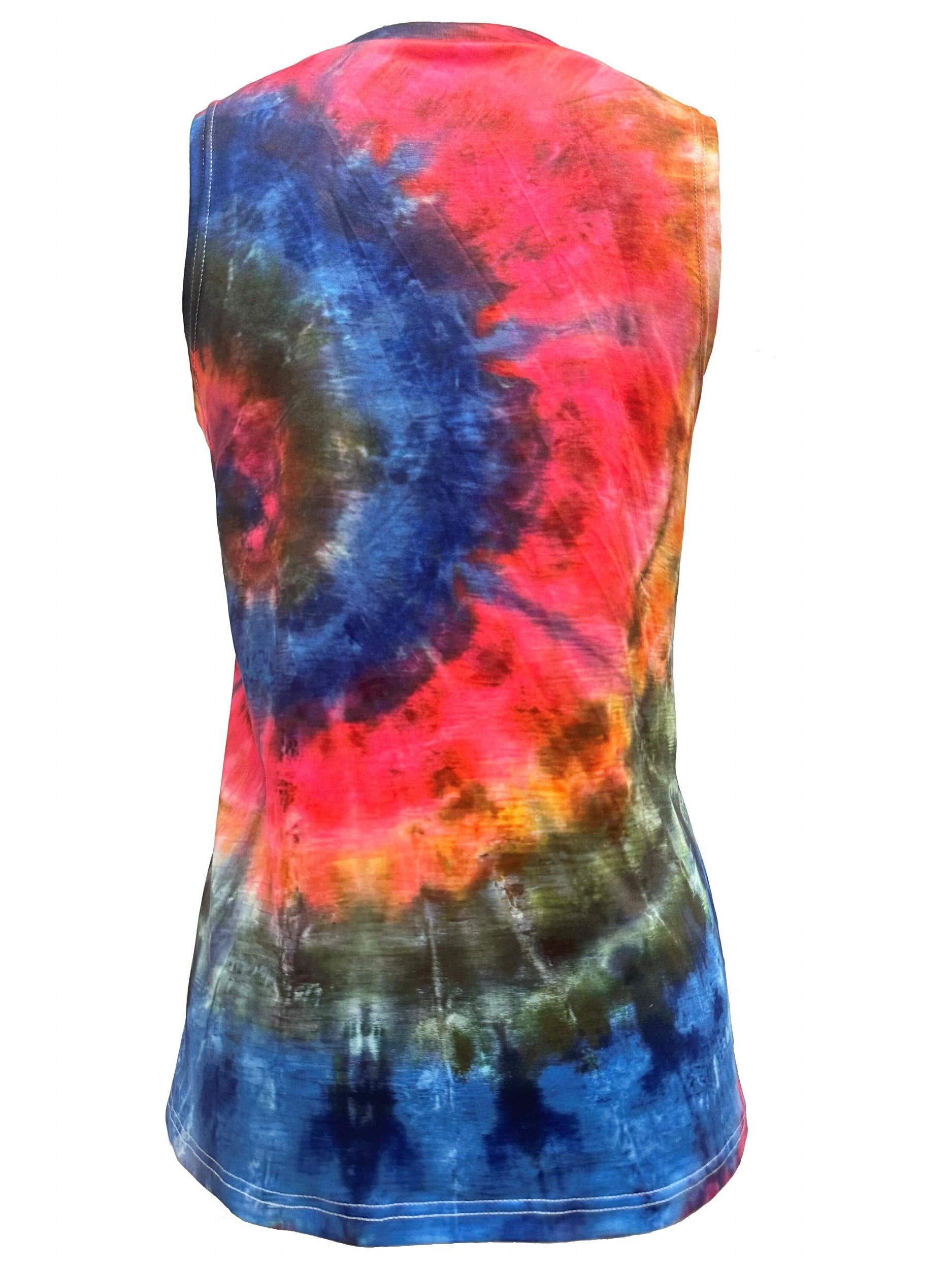 Tie Dye Print Pocket Tank Top V Neck Summer Sleeveless