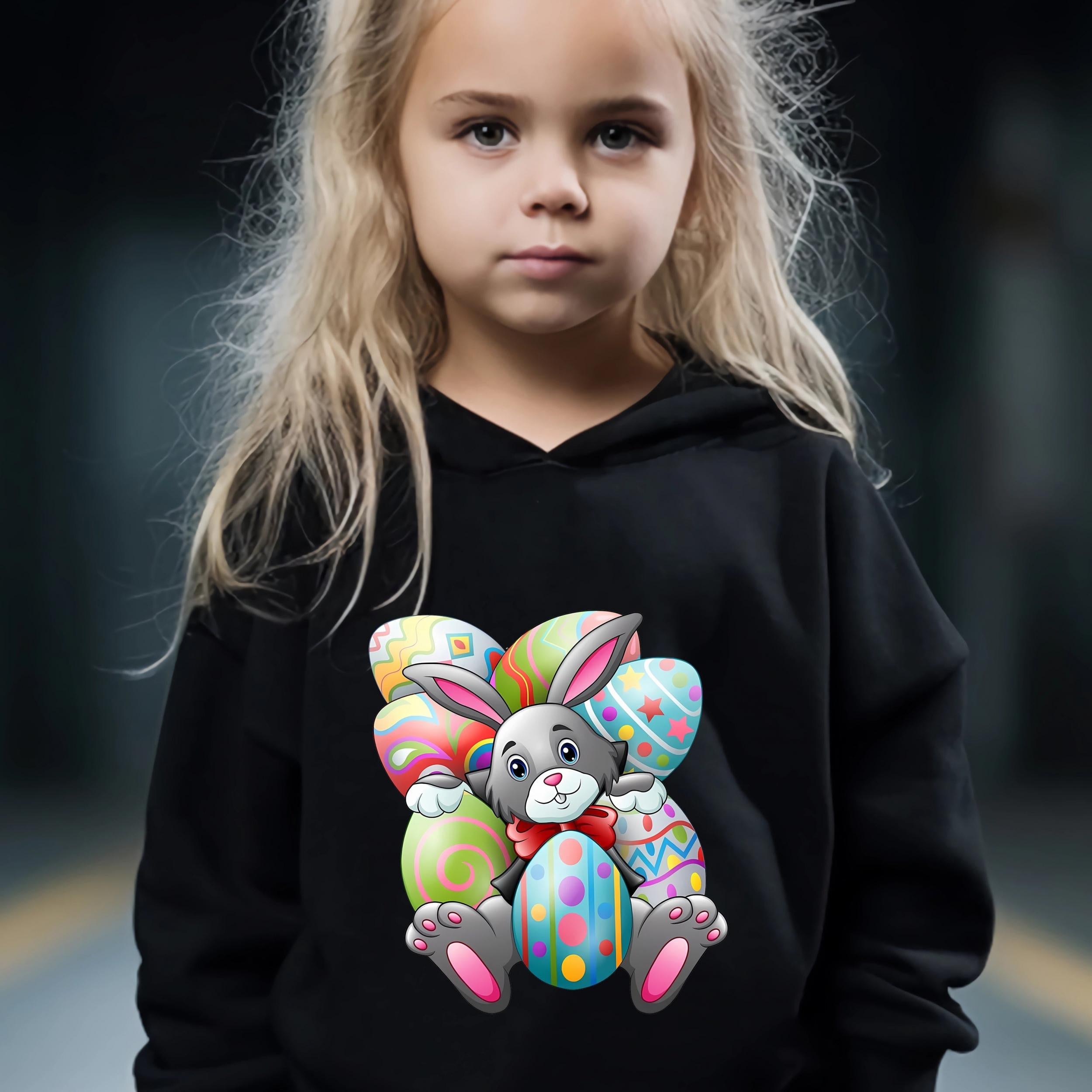 Girls 2pcs Rabbit and Eggs Hooded Sweatshirt Set