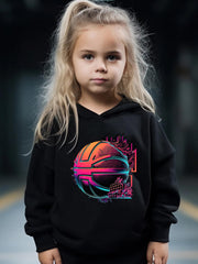2pcs Basketball Print Outfits Girls Hoodies Jogger Pants Set For Girls Sports