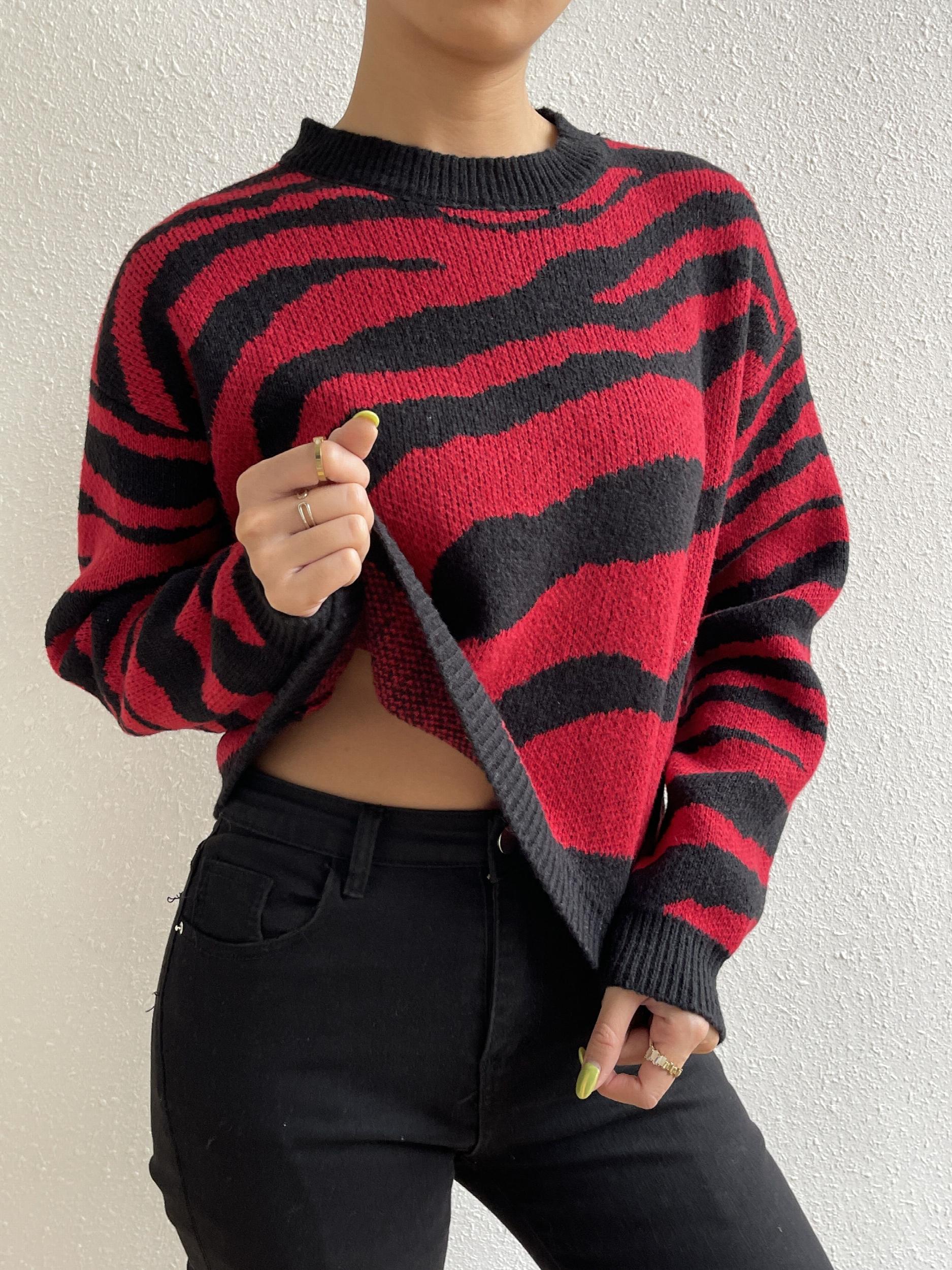 Vintage Jacquard Striped Round Neck Sweater