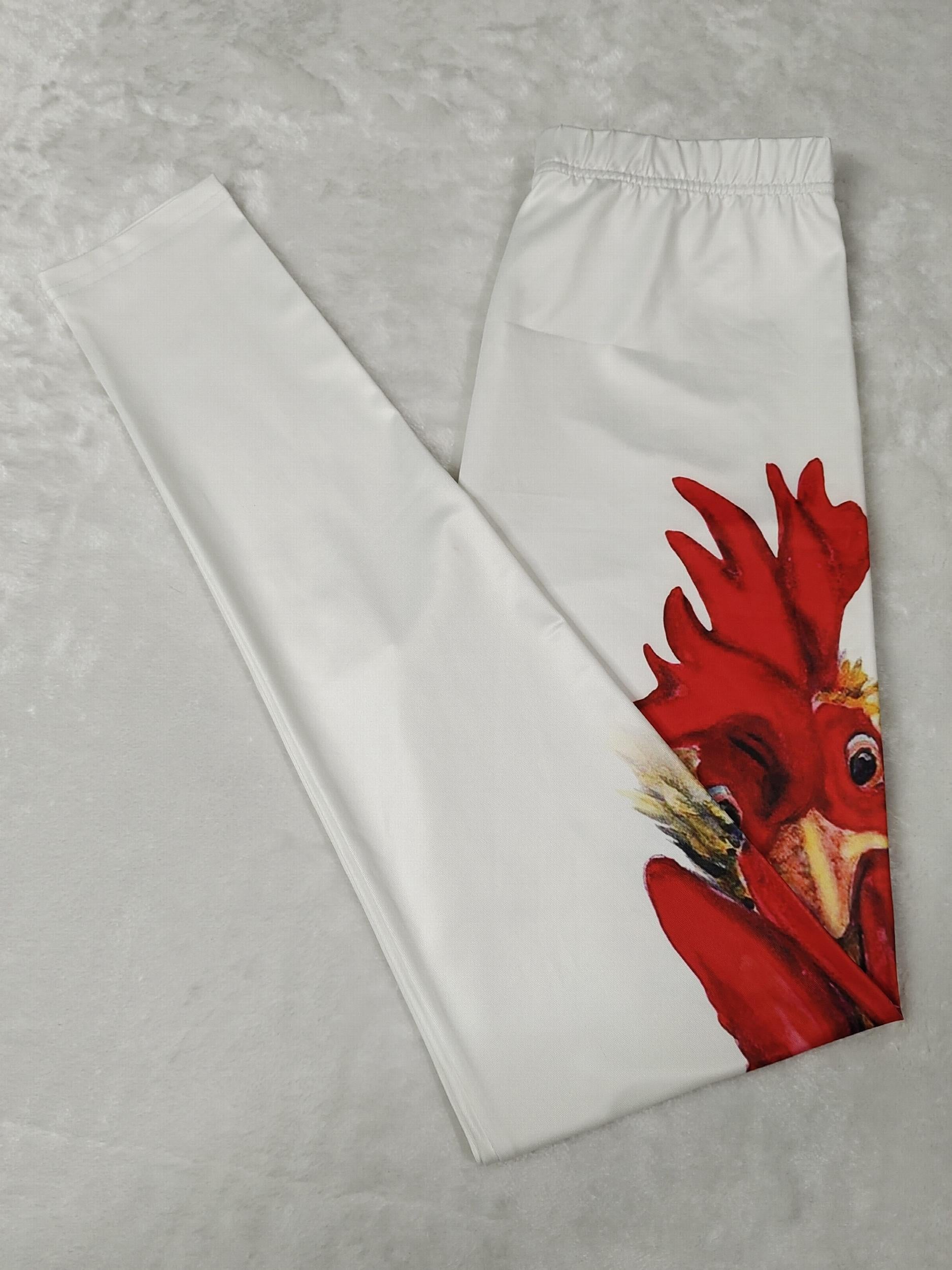 Rooster Print Skinny Leggings Casual Stretchy Leggings Women's Clothing