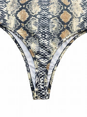 Snakeskin Print Mock Neck Bodysuit Long Sleeve Sexy One Piece