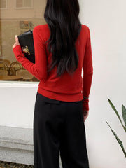 Versatile Knit Sweater Casual High Neck Long Sleeve Sweater Women's Clothing