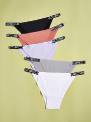 5pcs Letter Tape Panties Breathable Intimates Women's Lingerie