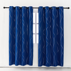 Eyelet Thermal Blackout Curtain Wave Line Dots Bedroom Living Room Decor