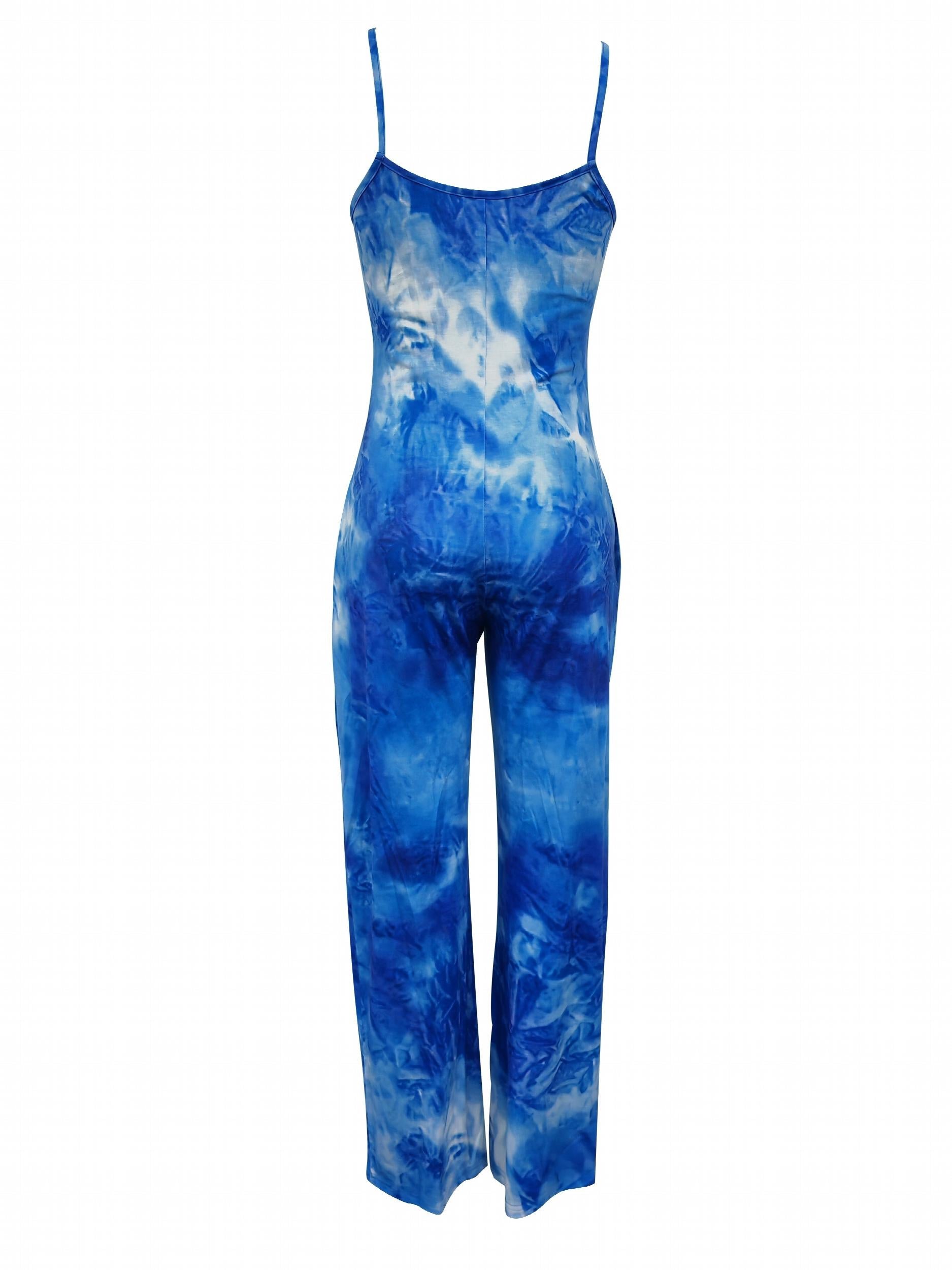 Tie Dye Spaghetti Strap Jumpsuit Sexy V Neck Sleeveless Wide Leg Jumpsuit