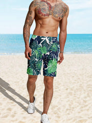 Tropical Leaf Print Swim Trunks Quick Dry Beach Shorts Men's Swimwear