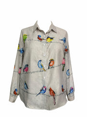 Bird Print Plus Size Long Sleeve Blouse