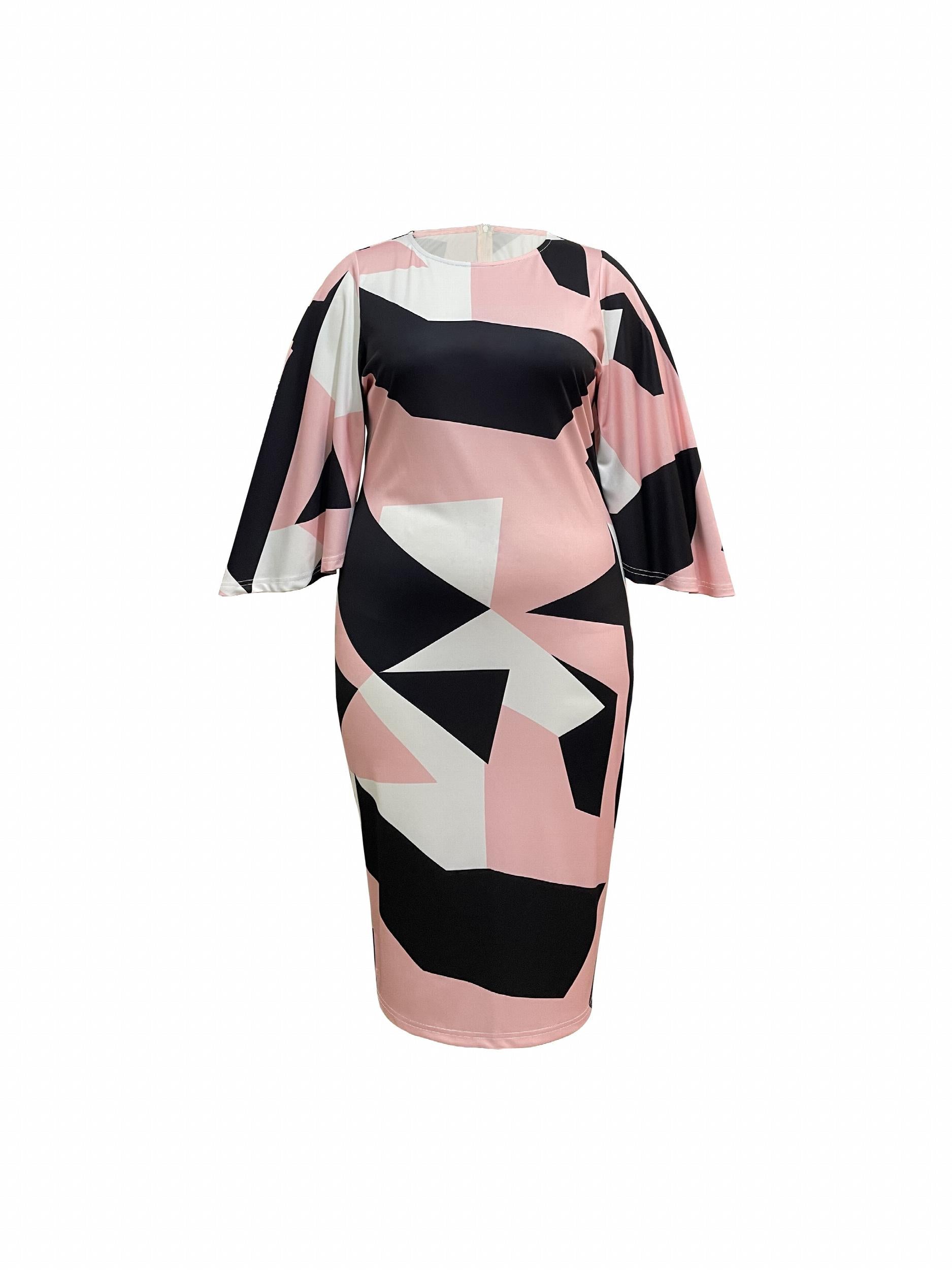 Geometric Print Bell Sleeve Dress