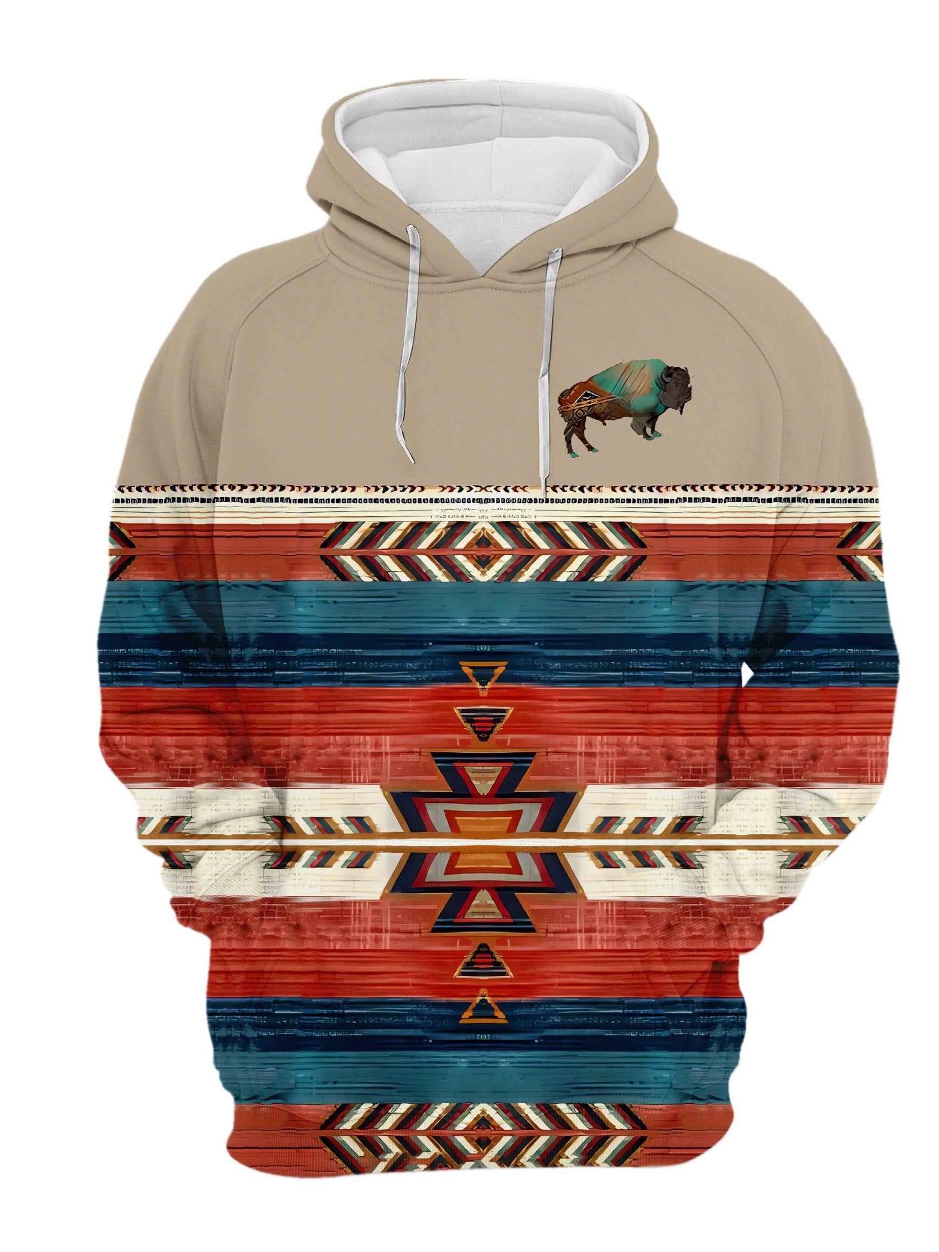 Men's Geometric Pattern Hoodie Loose Fit Long Sleeve Sweatshirt