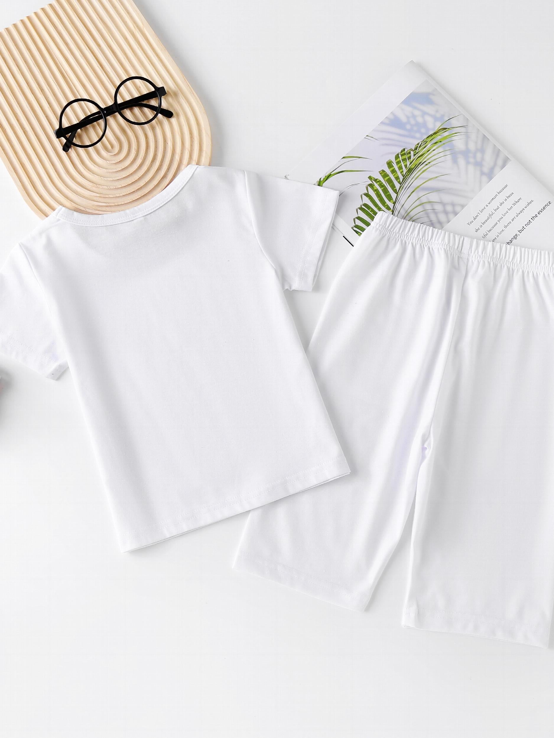2pcs Kid's Solid Pajamas T shirt & Shorts Set Comfy PJ Set Boy's Loungewear